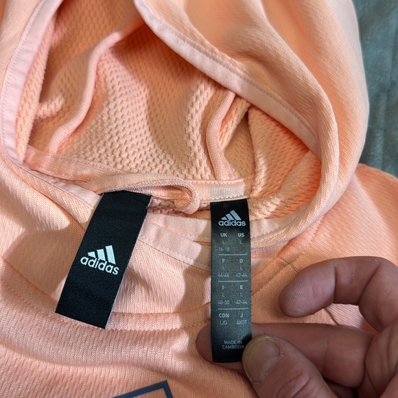 Adidas Hooded Sweatshirt, Hoodie, Pink, Blue, Pullover, Logo, Size L - Picture 7 of 10